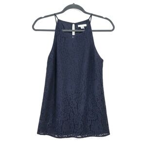 ๐๏ธ 2/$25 St Tropez West Navy Lace High Neck Sleeveless Top Lined Floral Size 2